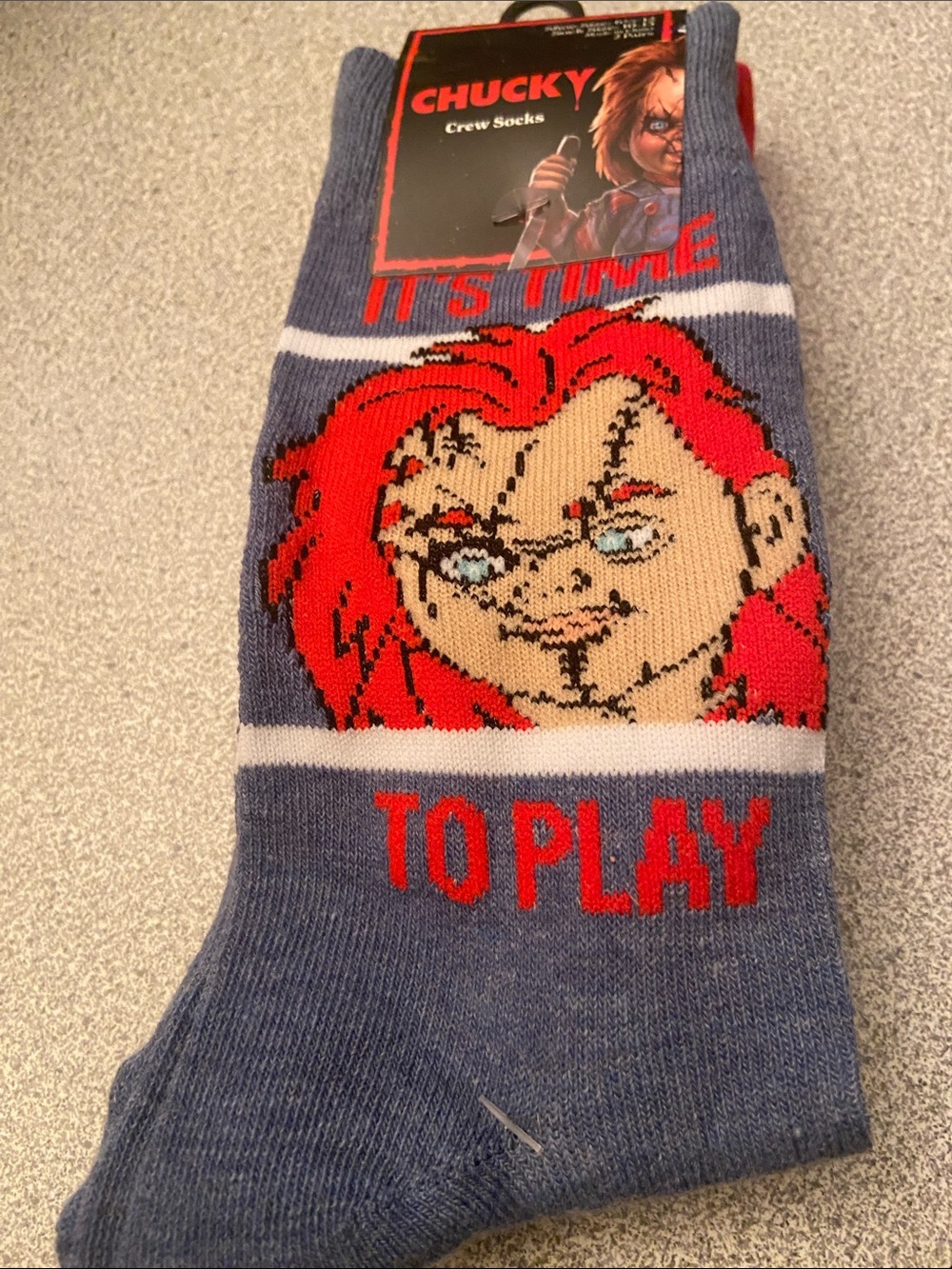 Crew Socks - Blue with Red Graphic